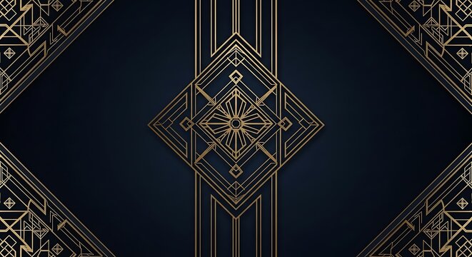 Elegant art deco geometric pattern with thin silver lines on a dark black luxury background design