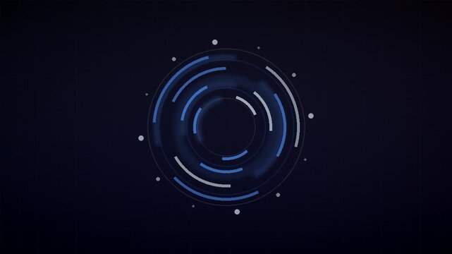 Abstract digital circular loading element with glowing blue light particles on a dark background for modern interface design