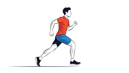 Fototapeta premium Running young male athlete jogging on a clean white background, depicted in a stylish vector line illustration.