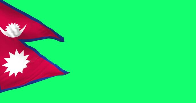 Nepal National flag waving in the wind isolated on green background