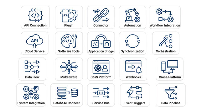 Collection of technology icons representing software development and data processing.