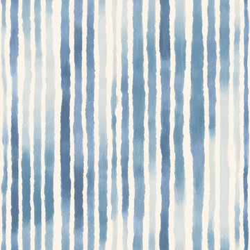 Seamless Blue and Cream Vertical Watercolor Stripe Pattern with Hand Painted Irregular Lines and Soft Coastal Texture