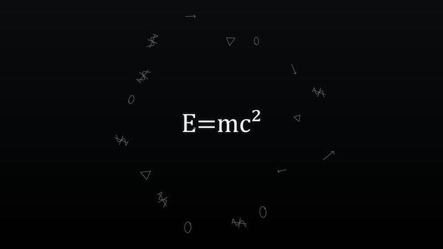 Einstein Formula E=mc2 Revealing on Spacetime Grid Backdrop
