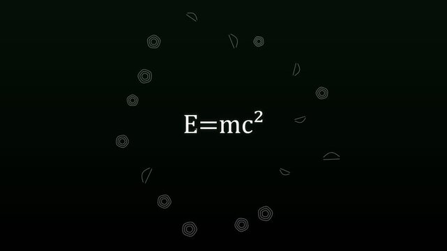 Emerald Green Einstein Formula E=mc2 Revealing on Spacetime Grid Backdrop