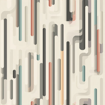 Seamless Retro Geometric Line Pattern with Rounded Vertical Stripes in Gray, Teal, Coral and Beige on Cream Background