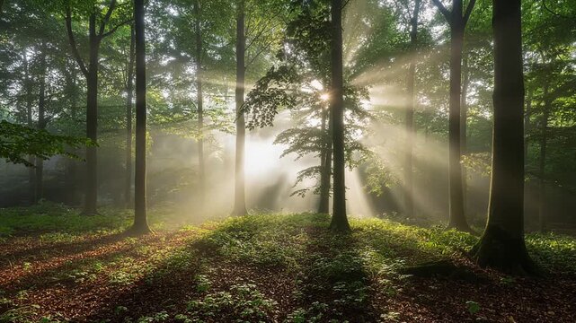 Forest canopy timelapse light filtering through leaves with shadows moving gently across