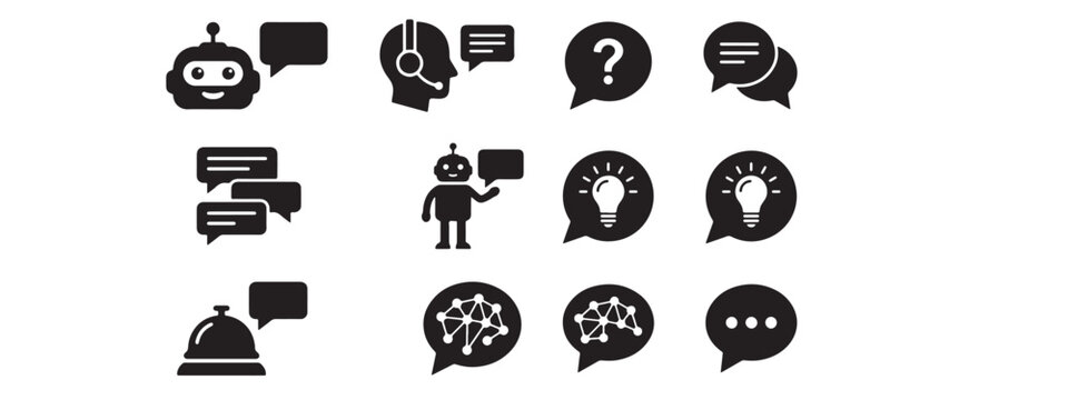 Set of chatbot and artificial intelligence digital communication icons
