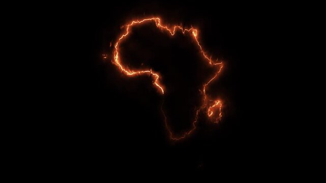 Glowing Africa Fire Map Motion Graphics isolated on Dark Background