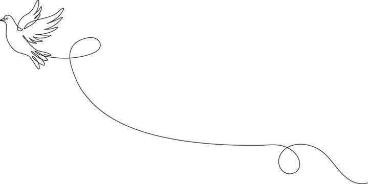minimal continuous line art drawing of a flying dove, symbolizing peace, freedom, hope, line art vector illustration