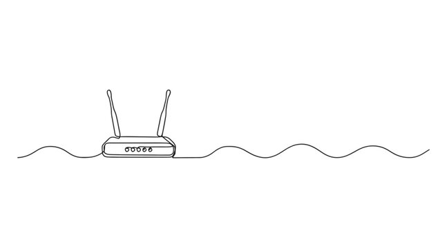 Continuous line drawing of a wifi router with signal waves internet technology wireless
