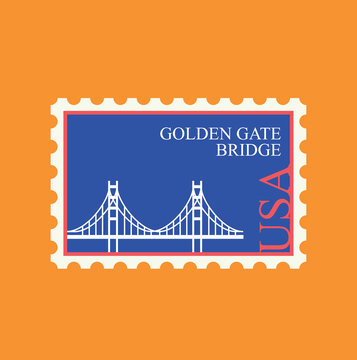 Golden Gate Bridge USA Postage Stamp Vector Illustration