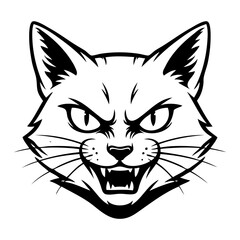 Fototapeta premium Aggressive angry cat snarling with bared teeth. Fierce cartoon feline growling in stylized vector illustration for branding and design projects.