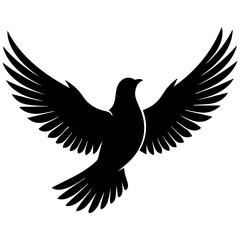Fototapeta premium Flying dove silhouette icon. Black bird symbol of peace and freedom in flight.