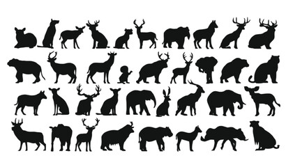 Obraz premium Animals in silhouette form a comprehensive graphic set featuring different species for decoration.