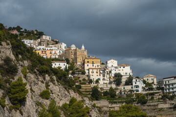 Fototapeta premium view of a village along the Amalfi coast, Vietri sul Mare, Salerno, Italy
