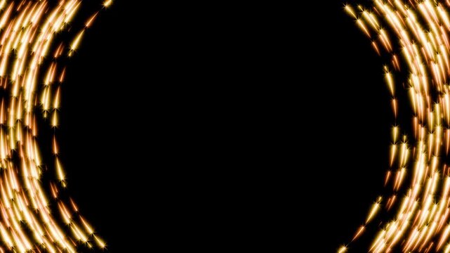 Luxury seamless loop animation of golden star particles moving along the edges on black background, premium frame template with copy space for award show or wedding 3d render
