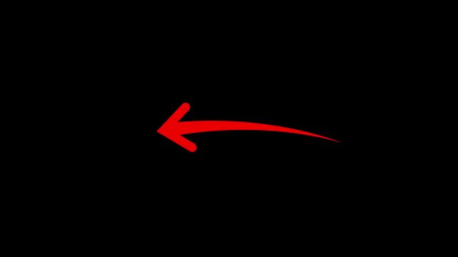 Hand-drawn thin arrow animation on a transparent background. arrow curving upward to the right.