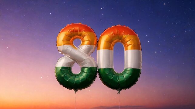 Realistic Tricolor Number Eighty Helium Balloons Celebration