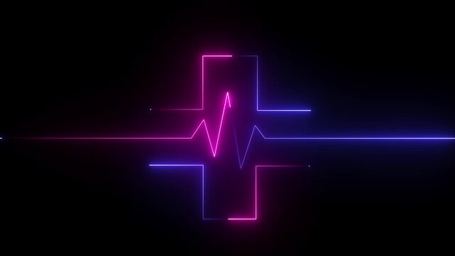 Abstract glowing neon heartbeat signal icon animation medical concept.Blue and Pink line on black background,symbolizing dedication in medical care and commitment to patient health.4k motion video.