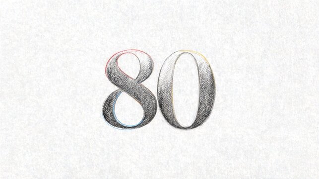 Graphite Pencil Sketch Number Eighty with Tricolor Accents