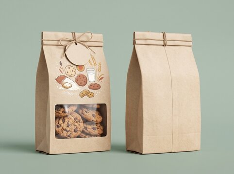 Blank Kraft Paper Cookie Packaging Mockup with Clear Window