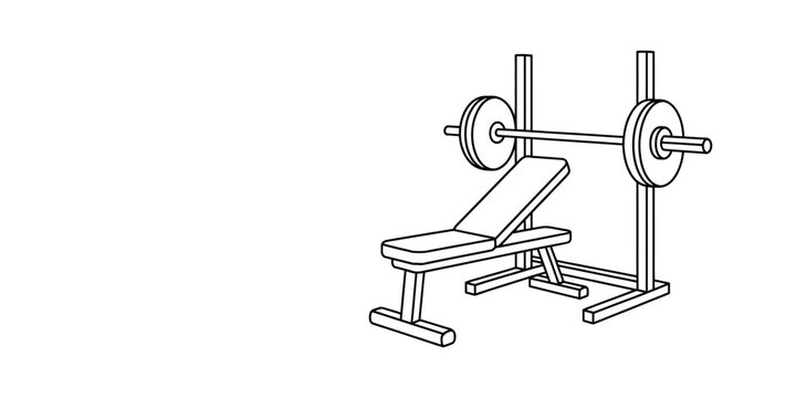 Continuous line drawing Weight lifting bench with barbell for fitness and strength training