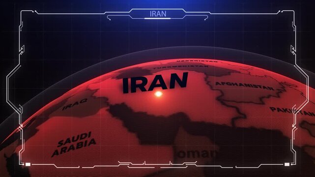 A 3D world map highlights Strait of Hormuz, and Iran, the Middle East, IRAN map, Strait of Hormuz,