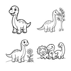 A fun dinosaurs coloer page bundle set collection featuring cute prehistoric creatures for kids to color and enjoy drawing © Ammbia