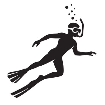 Black Snorkeling underwater Silhouette Vector, High Quality Illustration on White Background