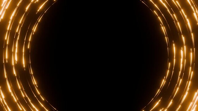 Luxury seamless loop animation of golden glowing dots moving along the edges on black background, premium frame template with copy space for award show 3d render