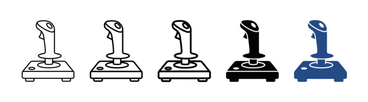 Retro and Modern Joystick Icons Set: Line Art, Silhouette, and Color Vector Graphics for Gaming