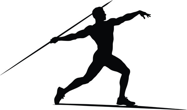 Javelin thrower silhouette, male athlete throwing spear, track and field vector
