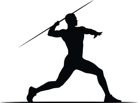 Javelin thrower silhouette, track and field athlete, sports vector icon