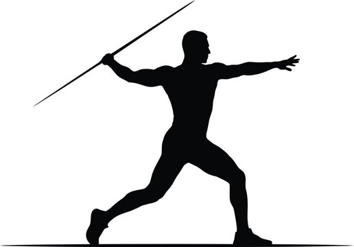 Javelin thrower silhouette, male athlete throwing spear, track and field vector