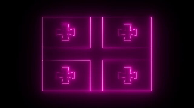 Georgian flag animation with glowing neon effect. animated Georgian pink color flag with black background .4k animation motion graphics video.