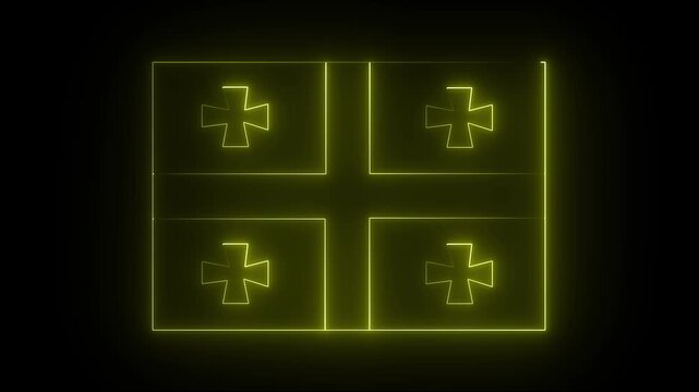 Georgian flag animation with glowing neon effect. animated Georgian yellow color flag with black background .4k animation motion graphics video.