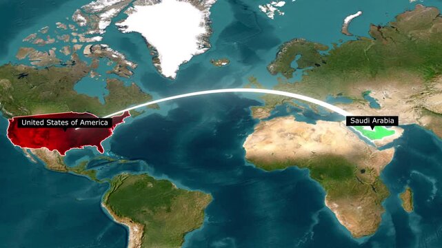 USA and Saudi Arabia Relations &ndash; Global Diplomatic Ties Map Animation