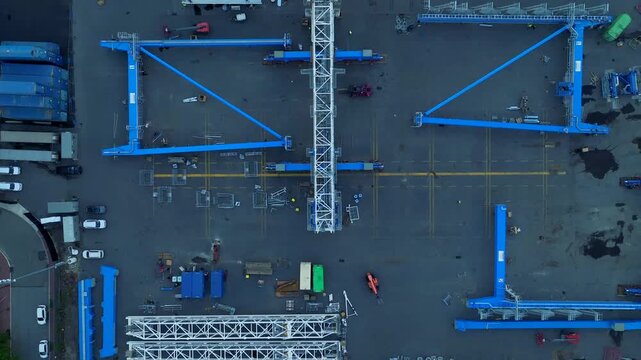 overhead shot of a container unloading port