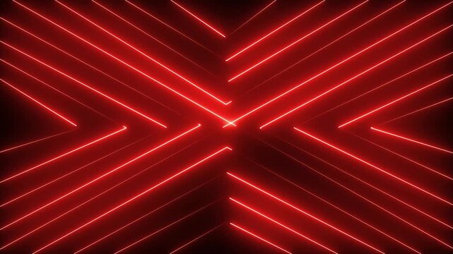 Abstract techno background with red neon lights.Abstract technology background with bright neon lights. Bright geometric pattern cross shape for party illumination. Seamless loop.4k video.
