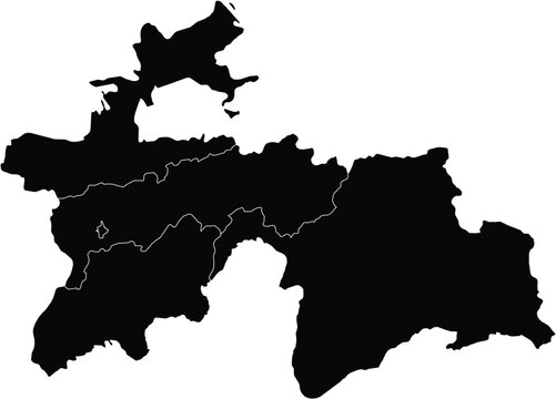 Map of Tajikistan With Adminstrative Regions Silhouette Editable Vector
