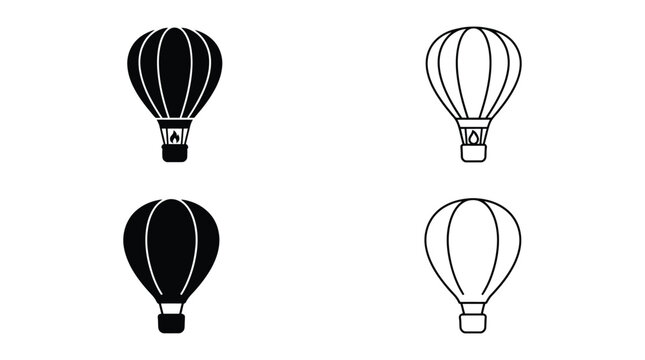 Four Hot Air Balloon Silhouettes In Varying Line Styles