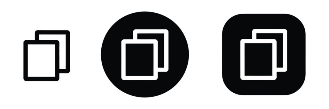 Copy button icons featuring duplicate, clone, and clipboard action symbols in solid button vector styles for content management, file operations, web interfaces, mobile apps, software dashboards, and 
