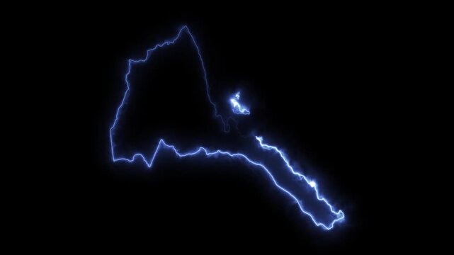 Glowing ERITREA Neon Map Motion Graphics isolated on Dark Background