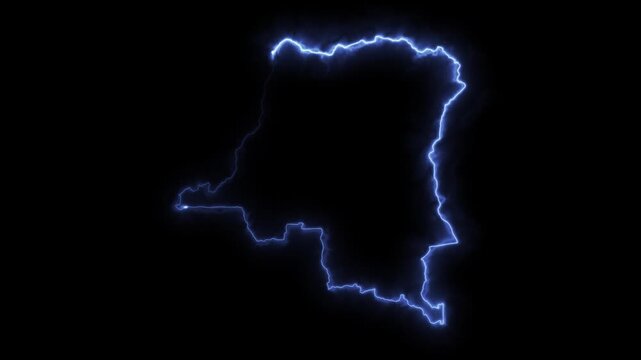 Glowing Democratic Republic of Congo Neon Map Motion Graphics isolated on Dark Background