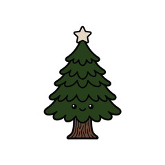 Fototapeta premium Cute Christmas Tree Cartoon Vector Illustration with Star Isolated on White