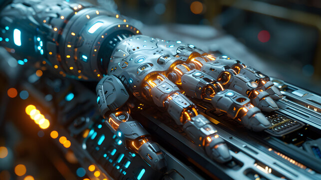  Futuristic Technician Calibrating Robotic Joints Under Glowing Blue Lights 4K
