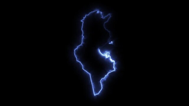 Glowing Tunisia Neon Map Motion Graphics isolated on Dark Background