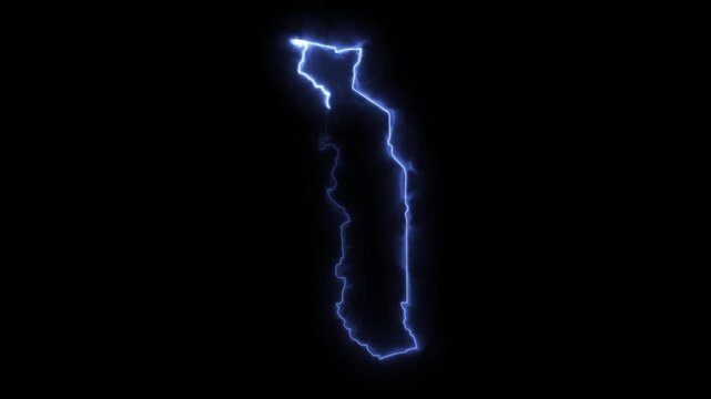 Glowing TOGO Neon Map Motion Graphics isolated on Dark Background
