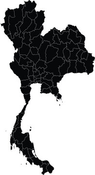 Map of Thailand With Adminstrative Regions Silhouette Editable Vector.