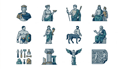 Ancient Greek and Roman Mythology Icons Collection. © Ahmad